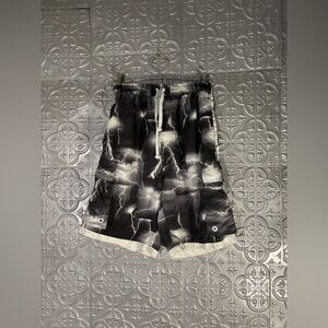 Outlooks Y2K 90s mens Black Swim Trunks shorts grey lightning print Board Shorts